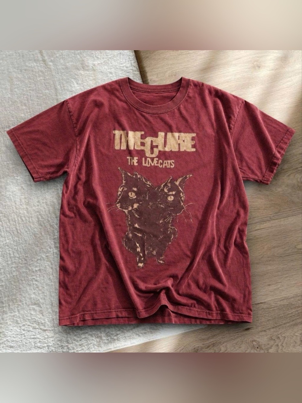Vintage The Cure Cat Graphic Tee, Retro Two-Headed Cat Print